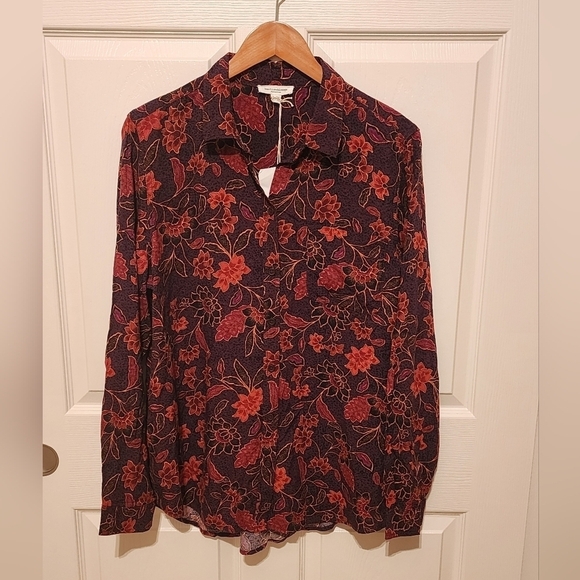 beachlunchlounge Tops - Beach Lunch Lounge Womens Size XL Alanna Claret Flora Blouse, Purple Red Gold